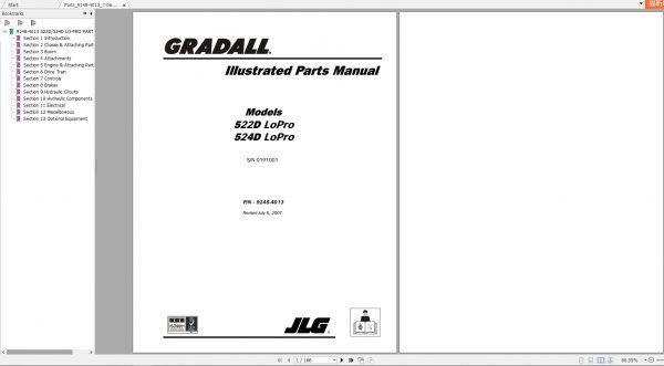 JLG Gradall TeleHandler 522D 524D LoPro Illustrated Parts Manual91484013 3 3