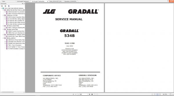 JLG Gradall TeleHandler 534B Operators Service Parts Manuals 3