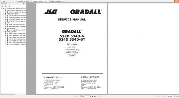 JLG Gradall TeleHandler 534D6 534D6T Operators Service Parts Manuals 2