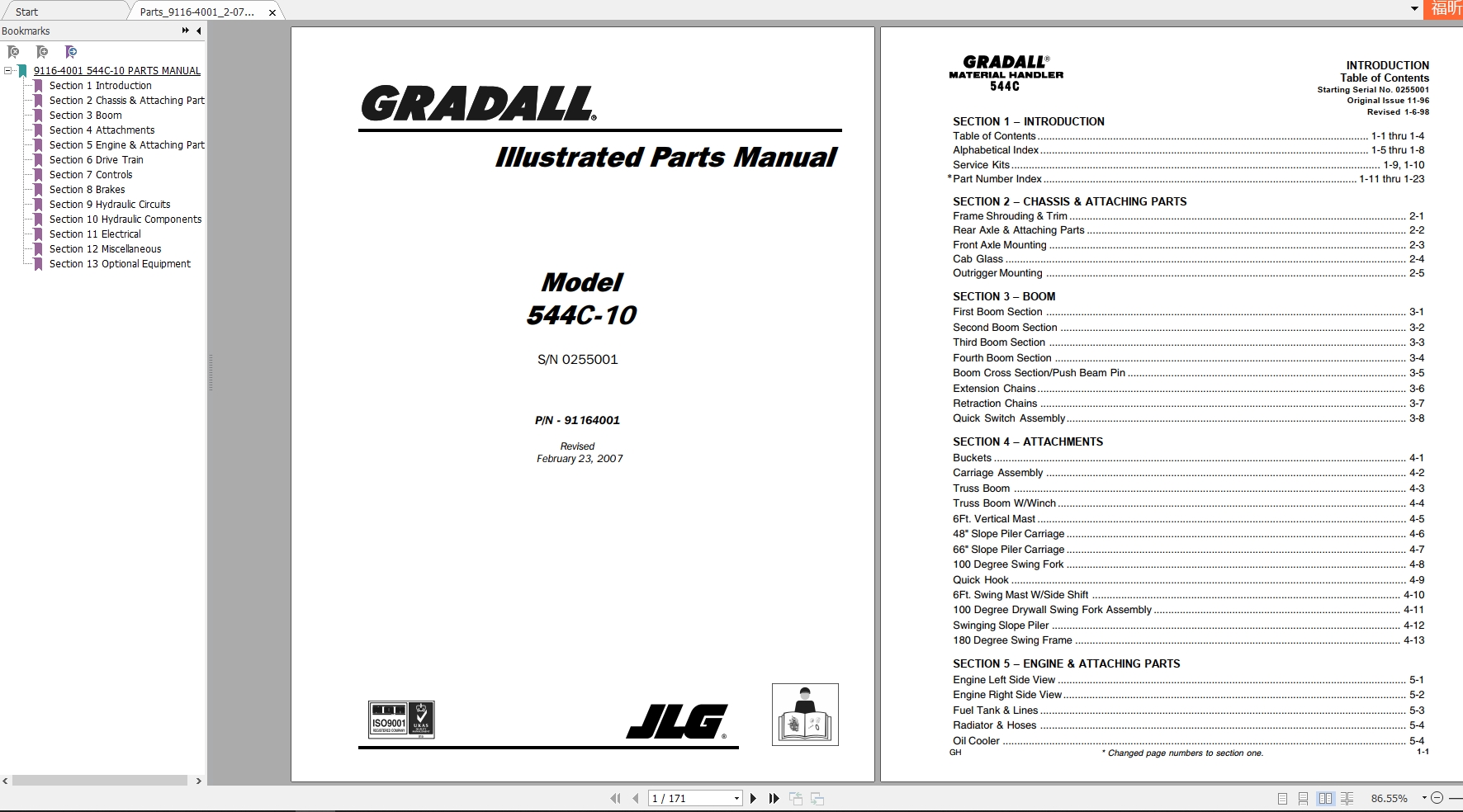 JLG Gradall TeleHandler 544C10 Part Manual91164001 1