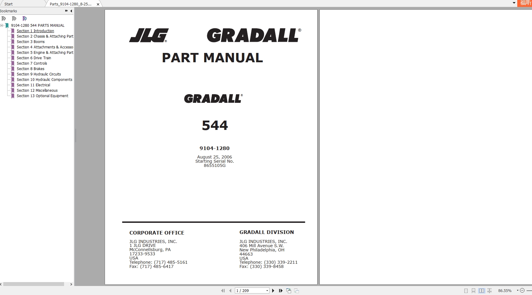 JLG Gradall TeleHandler 544 Part Manual91041280 1