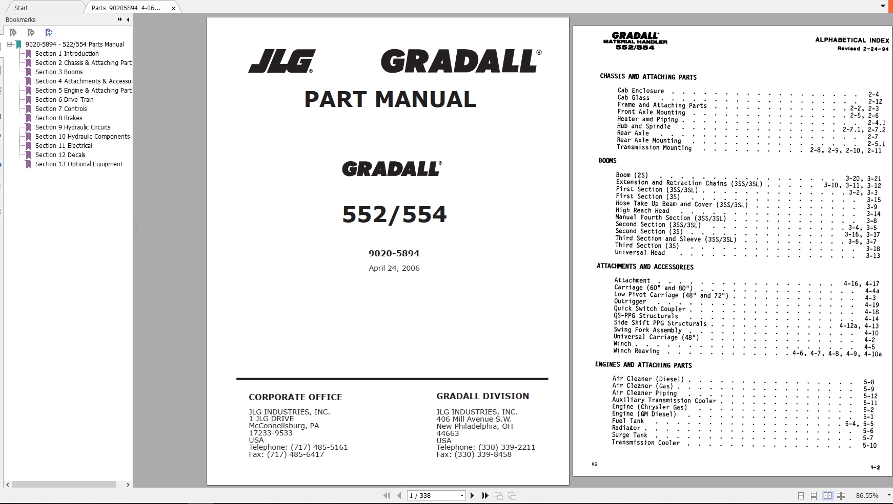 JLG Gradall TeleHandler 552 554 Part Manual90205894 1