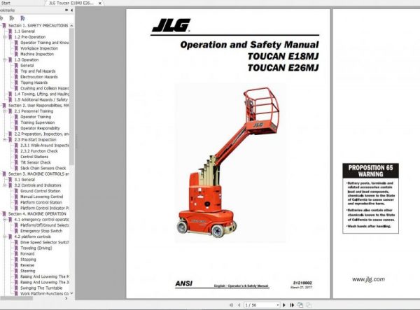 JLG Toucan E18MJ E26MJ Mast Boom Lift Operators Service Parts Manuals 1