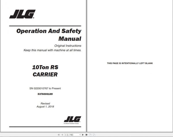 JLG 10 Ton RS Carrier Operation Parts Manuals 1