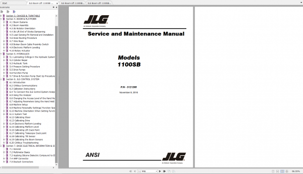 JLG Boom Lift 1100SB Operation Service Parts Manuals 1