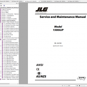 JLG Boom Lift 1500AJP Operation Service Parts Manuals 1