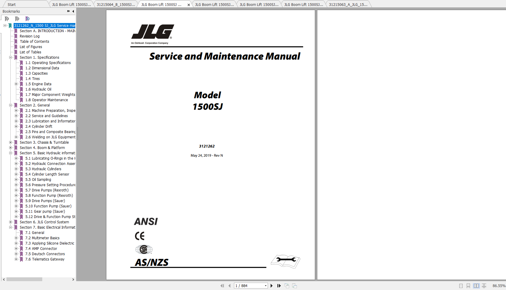 JLG Boom Lift 1500SJ Operation Service Parts Manuals 1