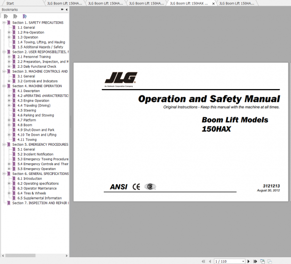 JLG Boom Lift 150HAX Operation Service Parts Manuals 2