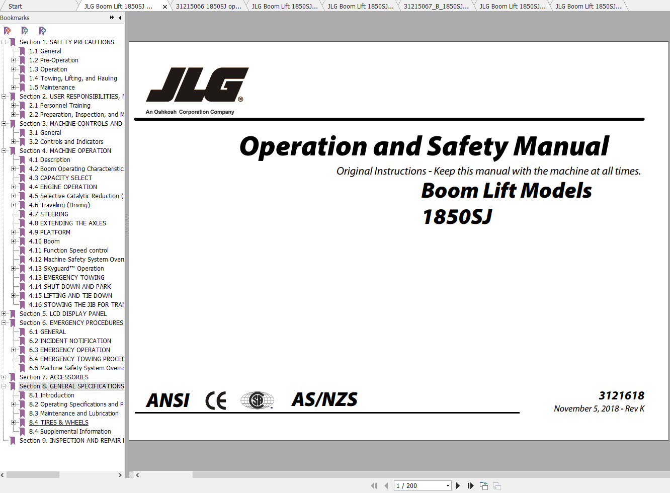 JLG Boom Lift 1850SJ Operation Service Parts Manuals 1