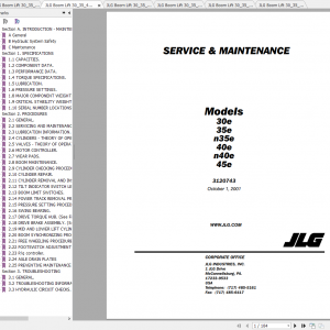 JLG Boom Lift 30354045E Operation Service Parts Manuals 1