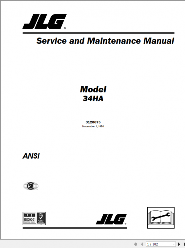 JLG Boom Lift 34HA Operation Service Parts Manuals 1