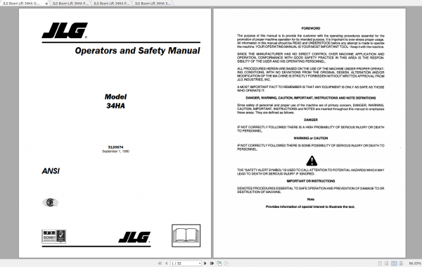 JLG Boom Lift 34HA Operation Service Parts Manuals 2