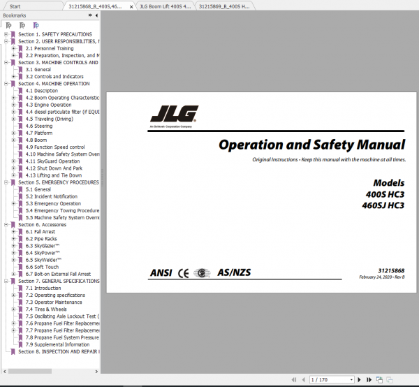 JLG Boom Lift 400S 460SJ HC3 Operation Service Parts Manuals 2