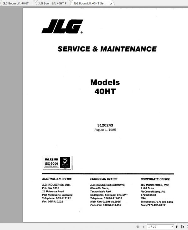 JLG Boom Lift 40HT Operation Service Parts Manuals 2