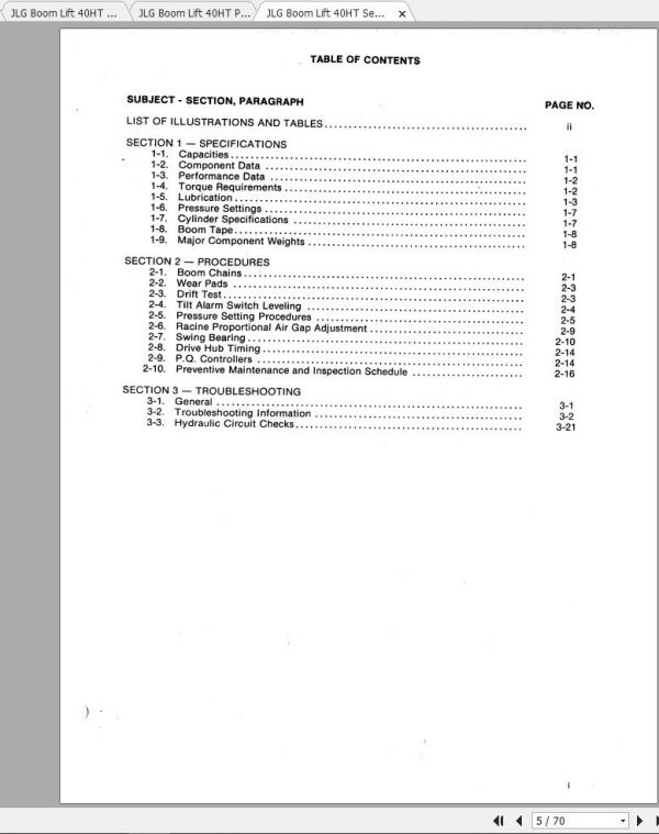 JLG Boom Lift 40HT Operation Service Parts Manuals 3