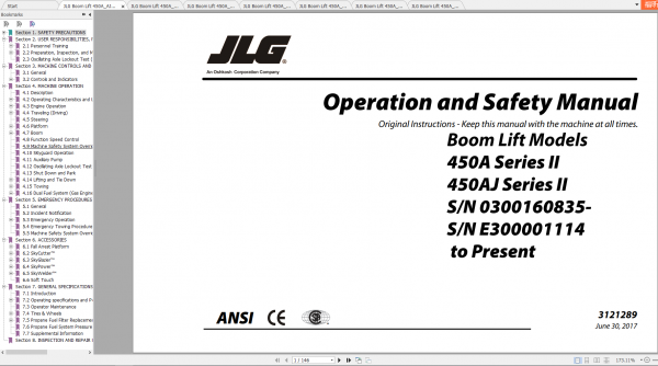 JLG Boom Lift 450AAJSeriesII Operation Service Parts Manuals 1