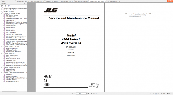 JLG Boom Lift 450AAJSeriesII Operation Service Parts Manuals 2