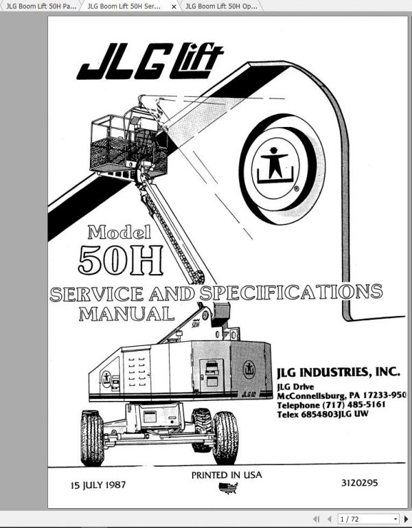 JLG Boom Lift 50H Operation Service Parts Manuals 2