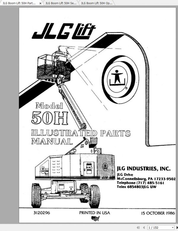 JLG Boom Lift 50H Operation Service Parts Manuals 3