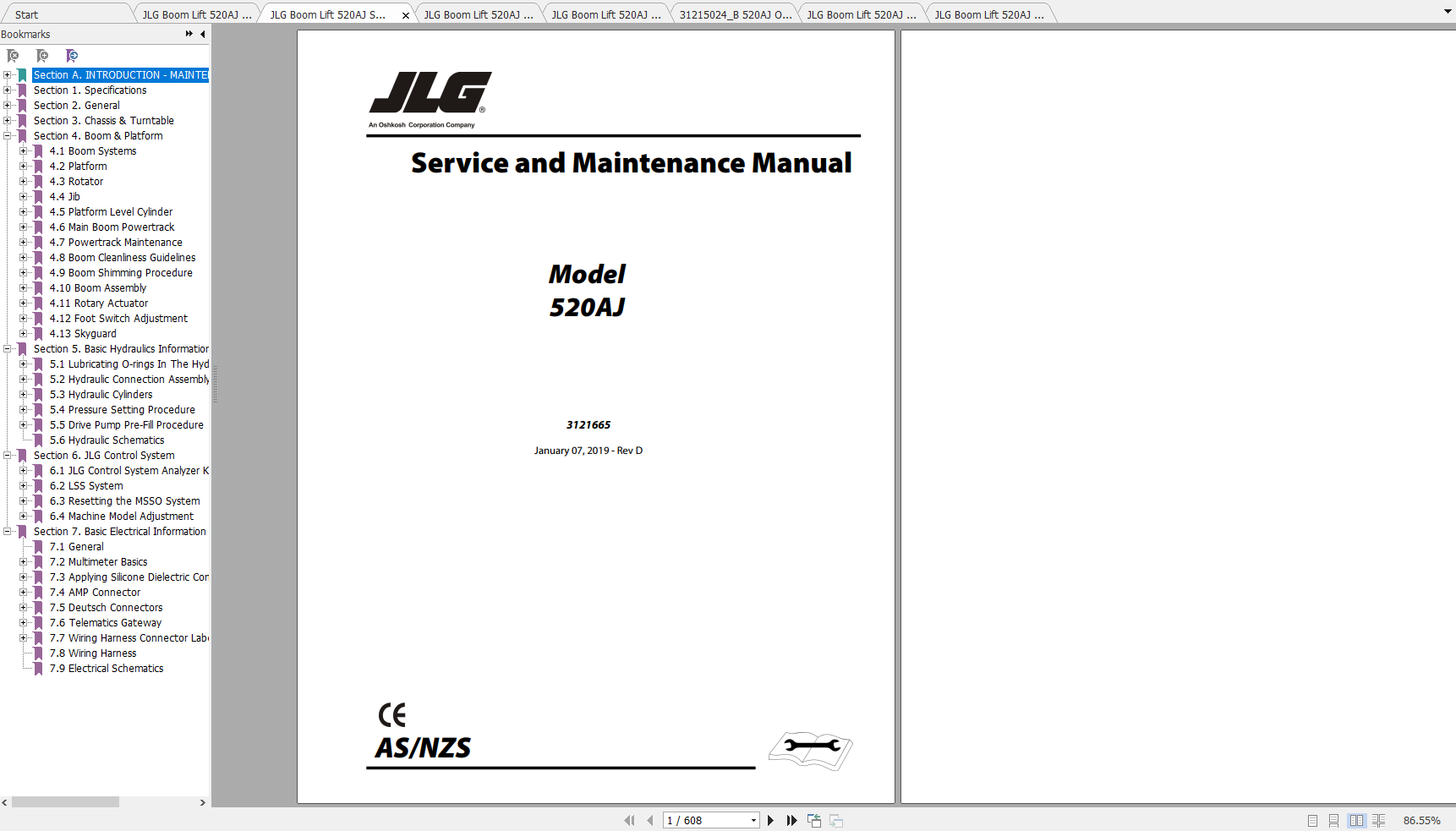 JLG Boom Lift 520AJ Operation Service Parts Manuals 1