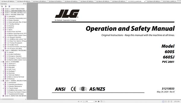 JLG Boom Lift 600S660SJ600SJ Operation Service Parts Manuals 1