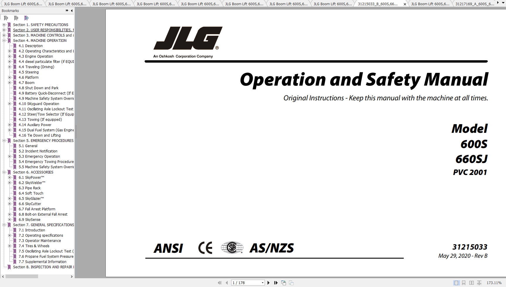 JLG Boom Lift 600S660SJ600SJ Operation Service Parts Manuals 1