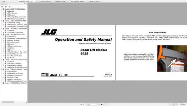 JLG Boom Lift 601S Operation Service Parts Manuals 1