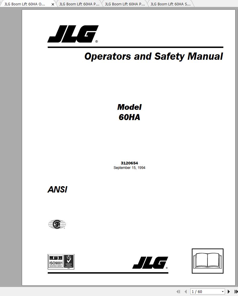 JLG Boom Lift 60HA Operation Service Parts Manuals 1