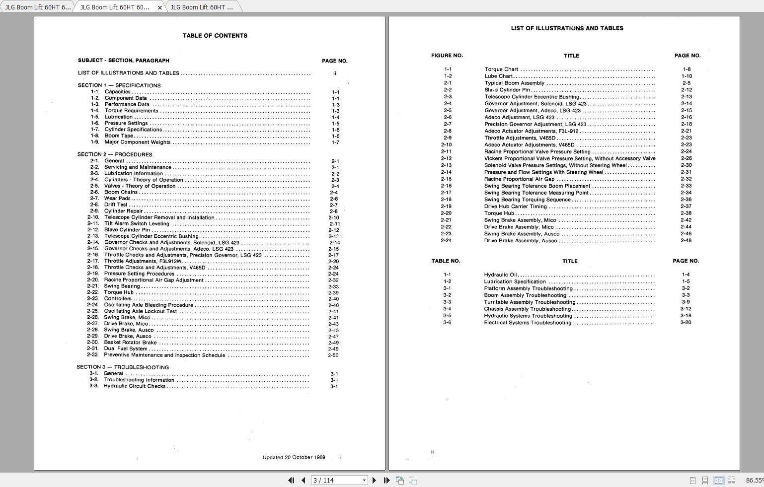 JLG Boom Lift 60HT 60HTH Operation, Service & Parts Manuals