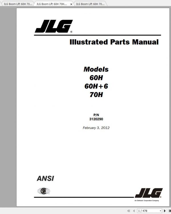 JLG Boom Lift 60H 70H Operation Service Parts Manuals 3