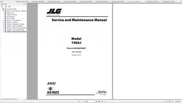JLG Boom Lift 740AJ Operation Service Parts Manuals 2