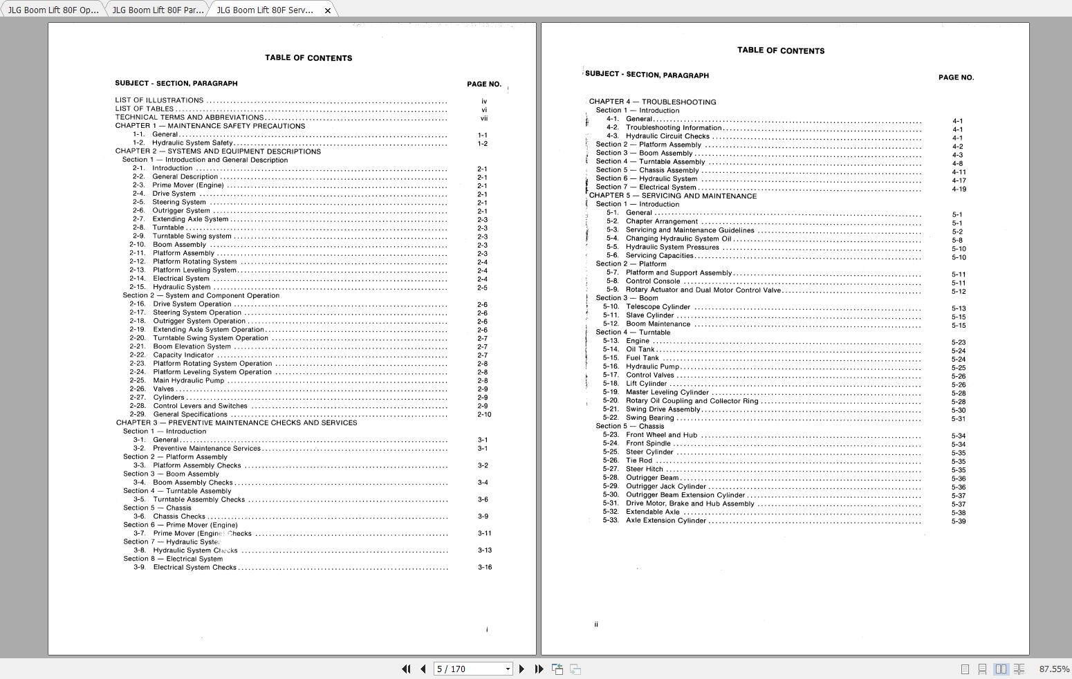 JLG Boom Lift 80F Operation, Service & Parts Manuals