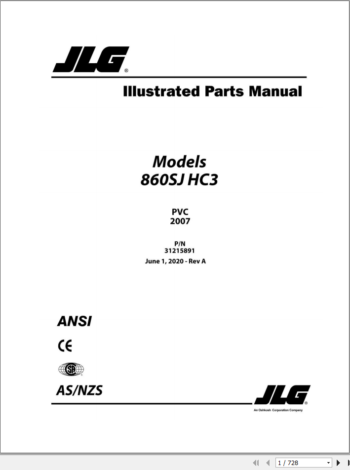 JLG Boom Lift 860SJ HC3 Parts Manual31215891 1
