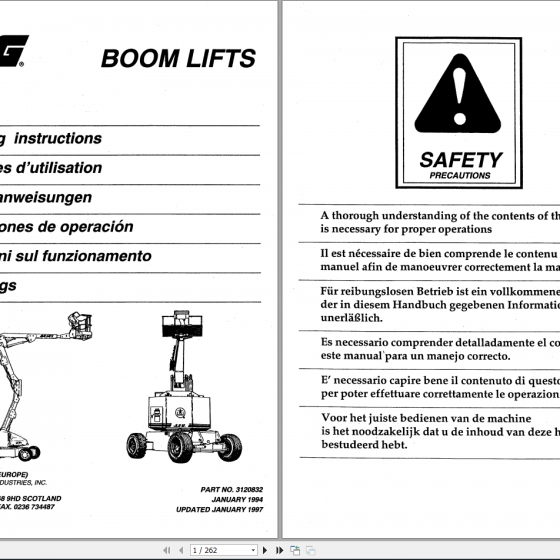 JLG Towable Boom Lift T350 T500J Operation, Service & Parts Manuals