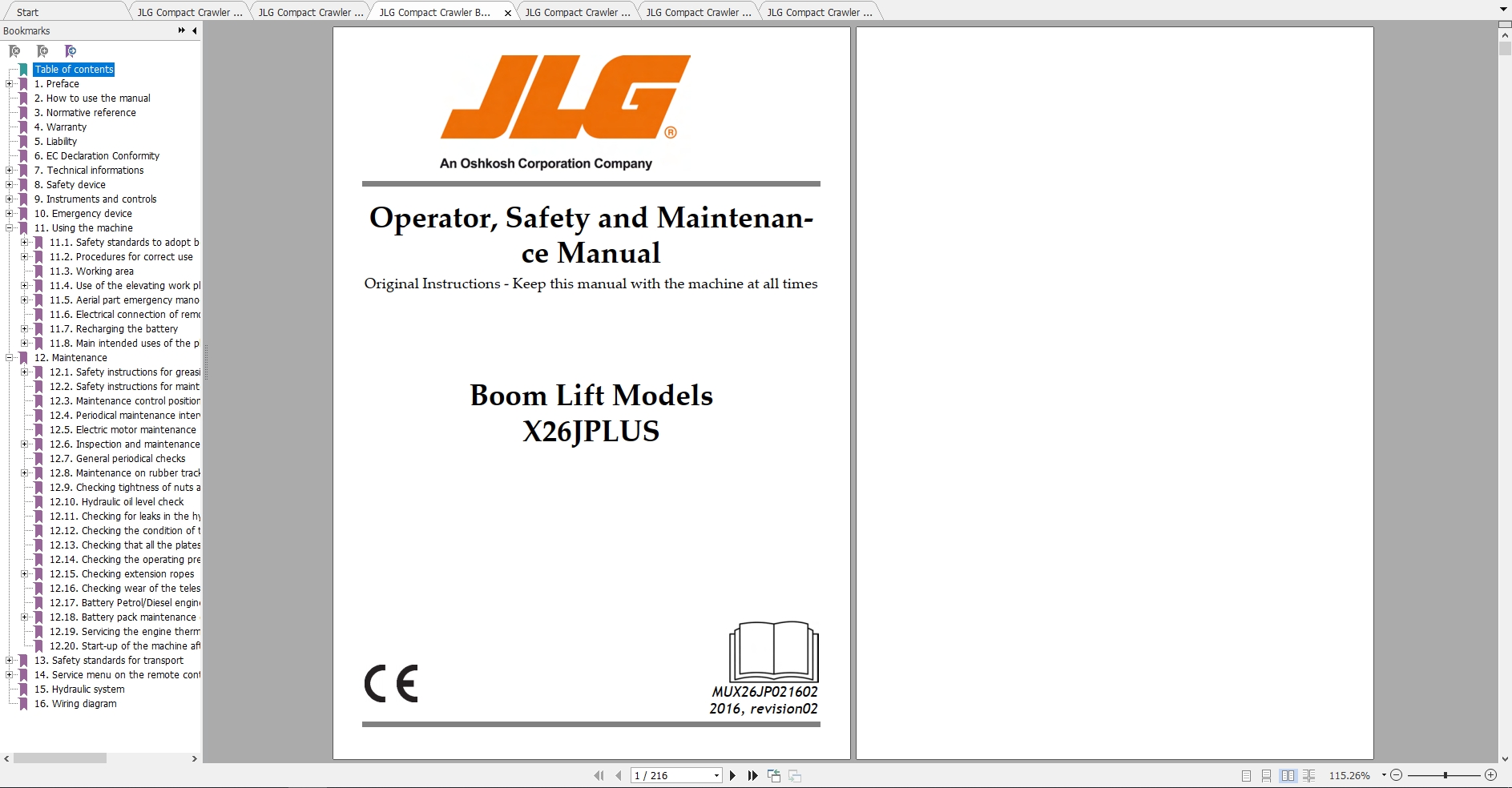 JLG Compact Crawler Boom X26JP Operation Service Parts Manuals 1