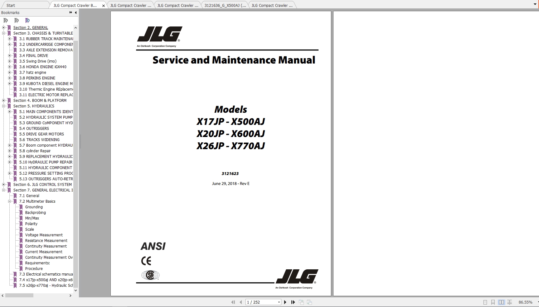 JLG Compact Crawler Boom X500AJ Operation Service Parts Manuals 1