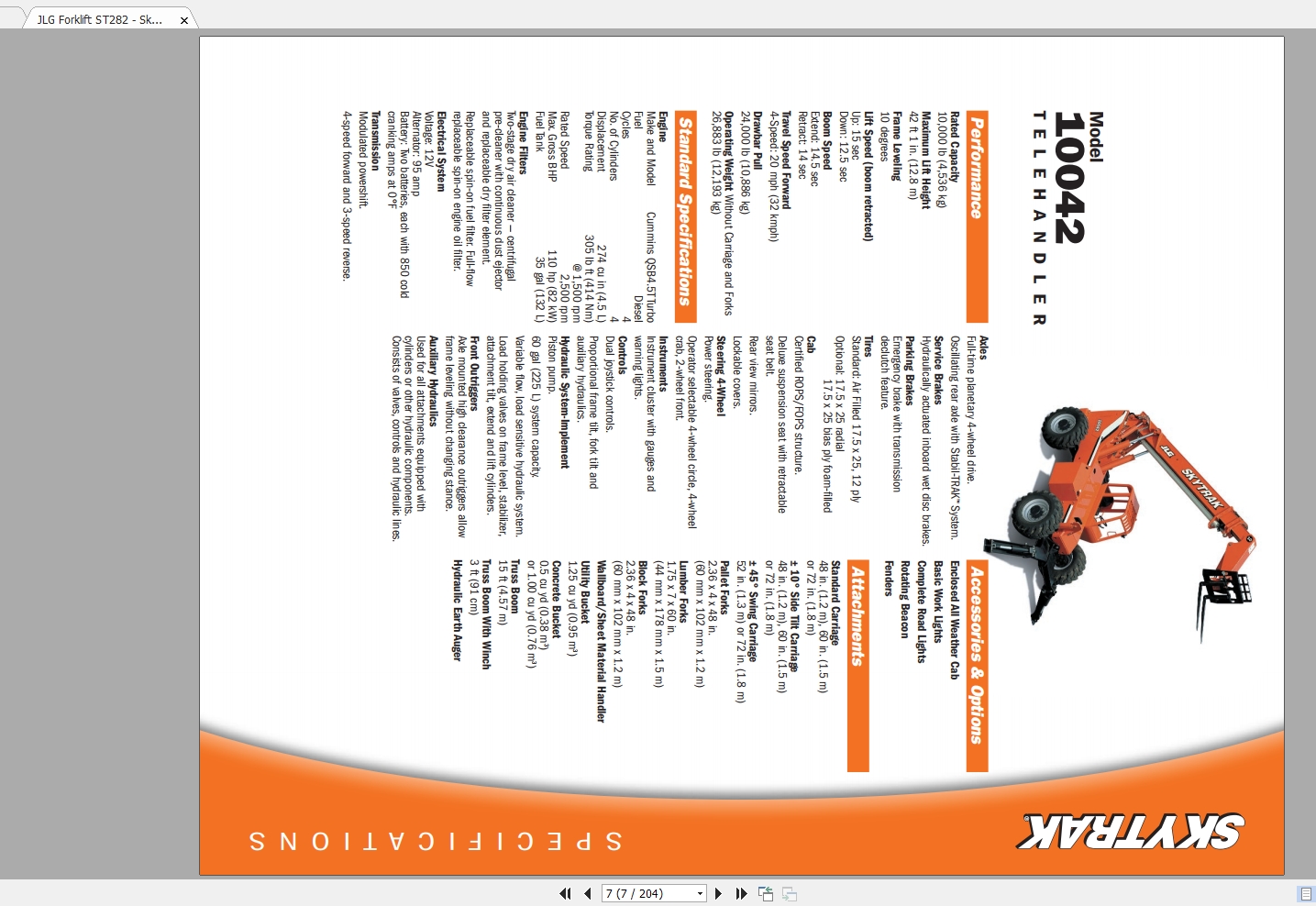 JLG Forklift ST282 Sky Trak 8042,10042,10054 Service Training Manual