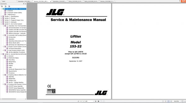 JLG Liftlux 153 22 Operators Service Parts Manuals 2