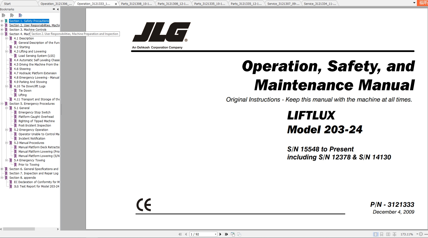 JLG Liftlux 203 24 Operators Service Parts Manuals 1