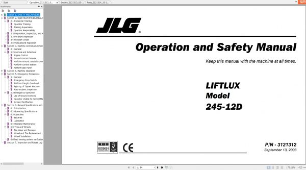 JLG Liftlux 245 12 Operators Service Parts Manuals 1N6rPn