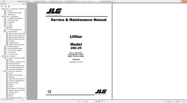 JLG Liftlux 260 25 Operators Service Parts Manuals 3