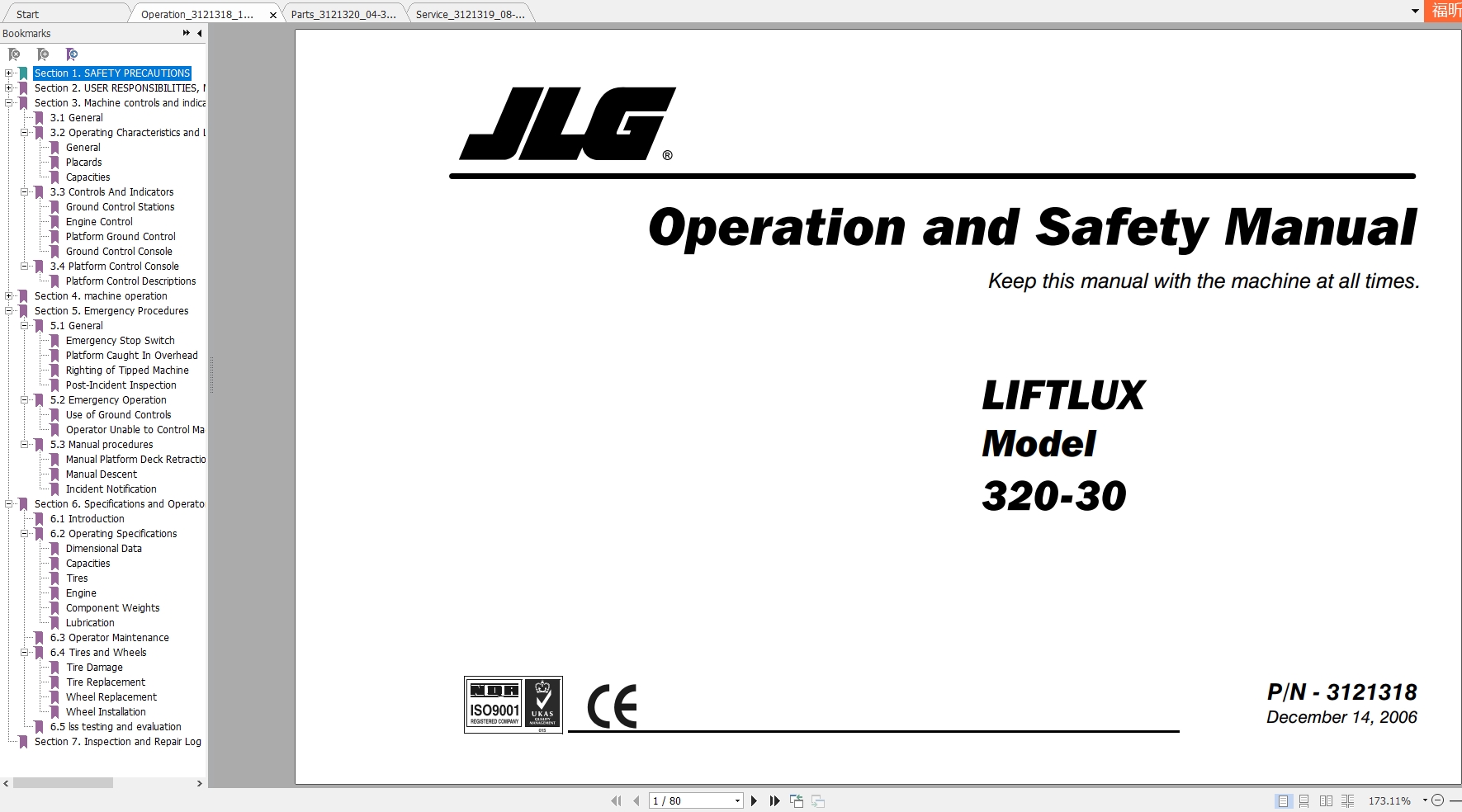 JLG Liftlux 320 30 Operators Service Parts Manuals 1