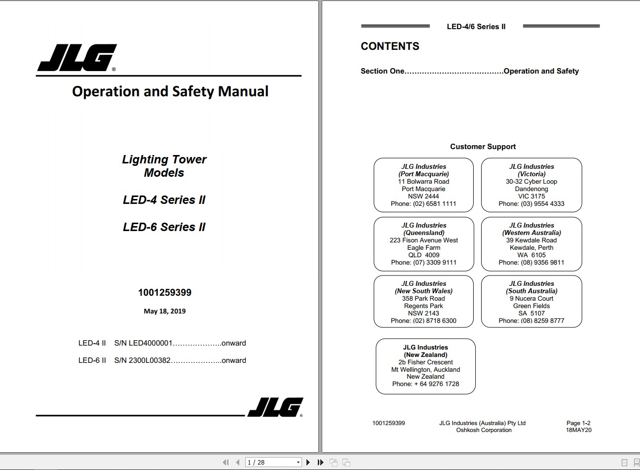 JLG Light Towers LED 4 LED 6 Series II Operation Parts Manuals 1