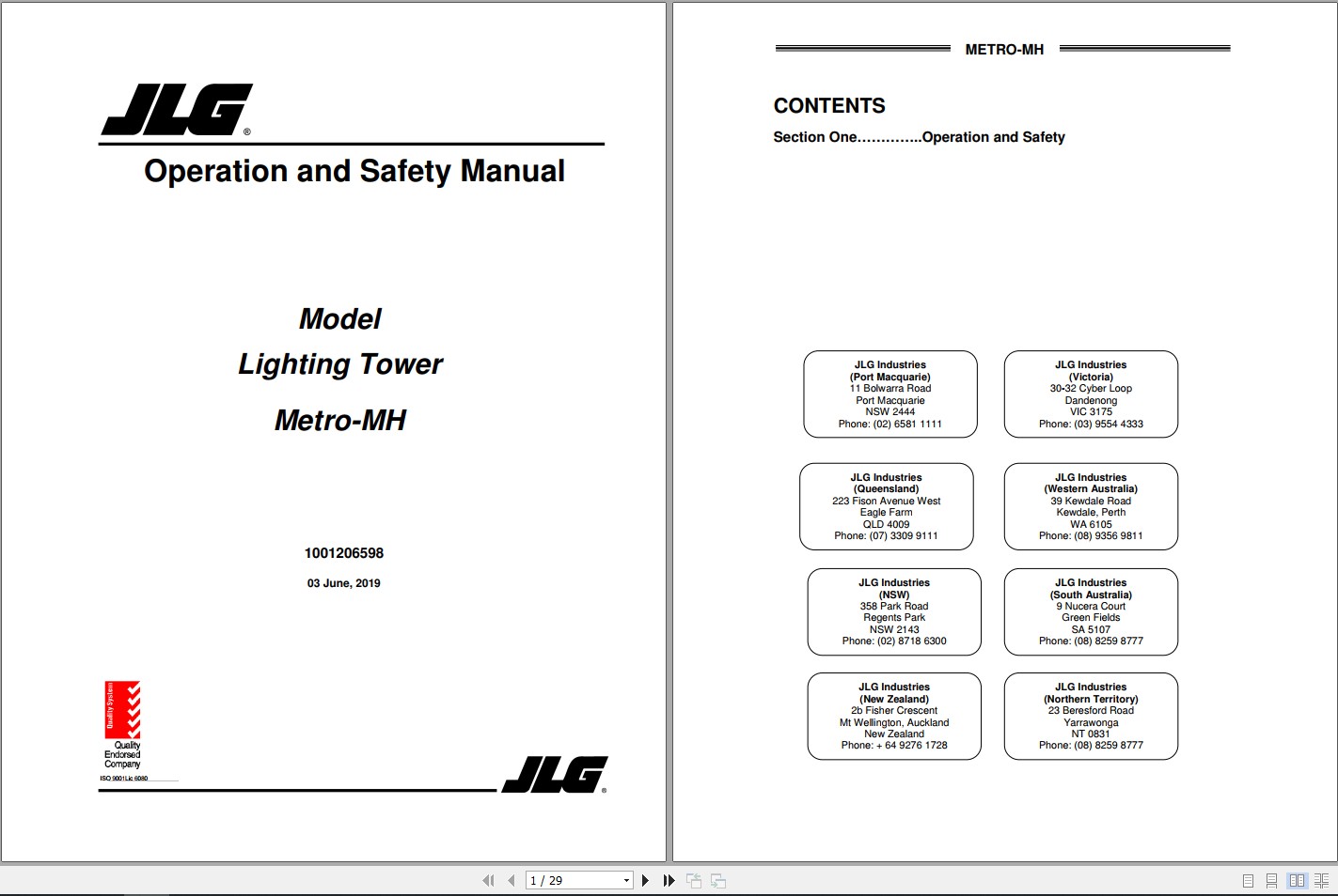 JLG Light Towers Metro MH Operation Service Parts Manuals1001206598 1