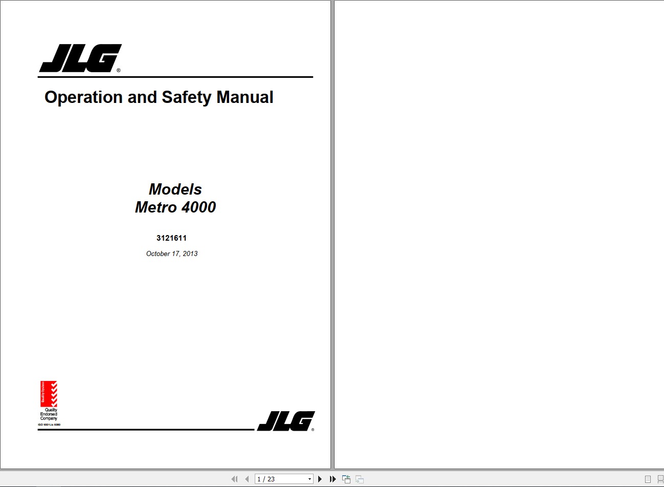 JLG Light Towers Metro 4000 Operation Service Parts Manuals 1