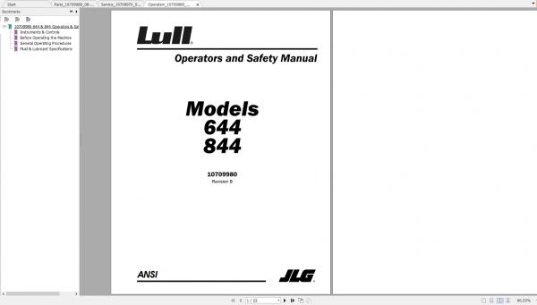 JLG Lull TeleHandler 644 Operators Service Parts Manual 3