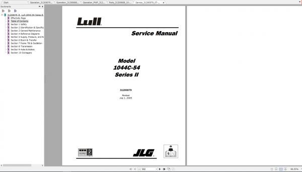 JLG Lull TeleHandler Model 1044C 54 Series II Operators Service Parts Manual 1