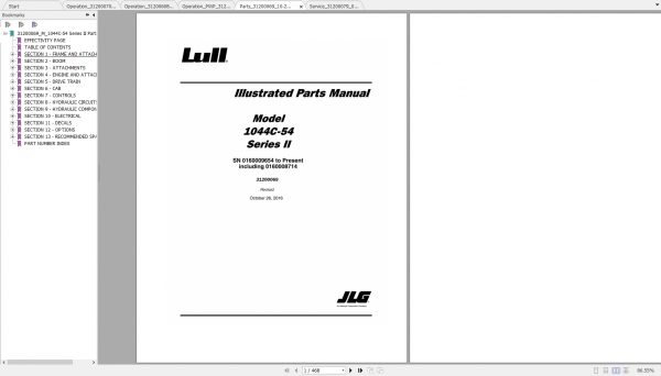 JLG Lull TeleHandler Model 1044C 54 Series II Operators Service Parts Manual 3