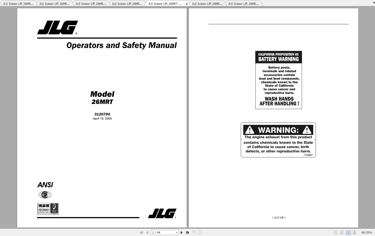 JLG Scissor Lift 26MRT Parts Manual3120893 1