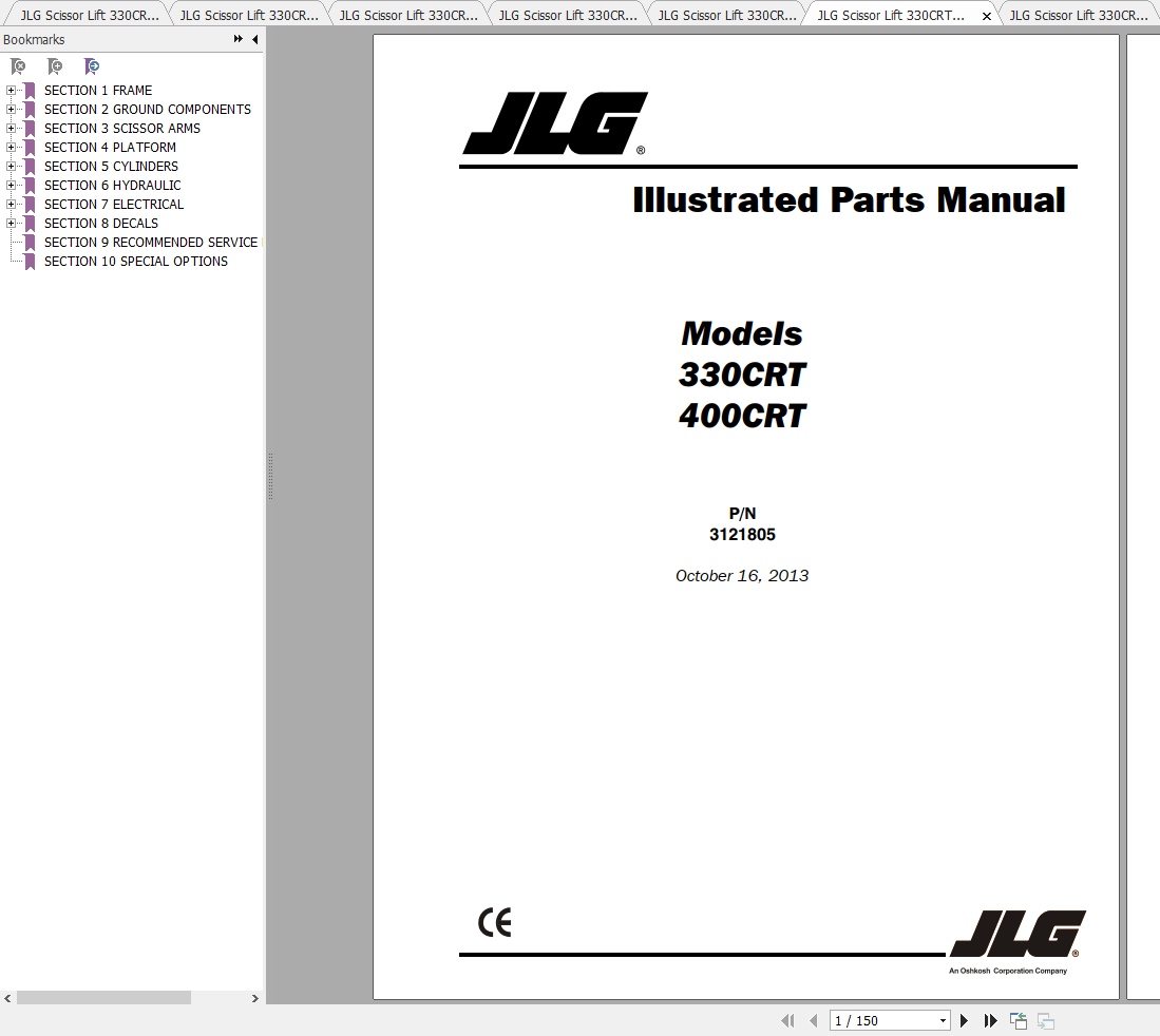 JLG Scissor Lift 330CRT 400CRT Operation Service Parts Manuals 1
